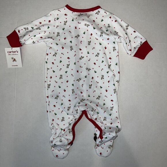 Baby Carters Christmas Reindeer Cotton Sleeper 1 Piece Pajamas PJ's 3 Months NWT - Picture 7 of 7